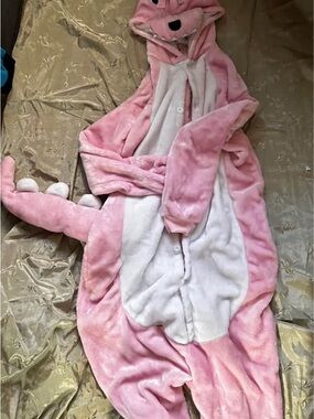 Womens Pink Dinosaur Onesie Pajamas - Plush Hooded Sleepwear